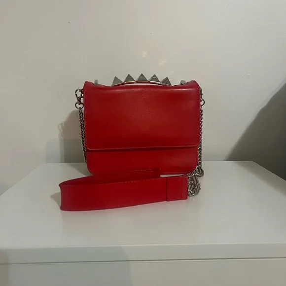 Like New Salar Fringed Red Leather Crossbody Bag Purse with Multicolor Layers - Picture 5 of 13